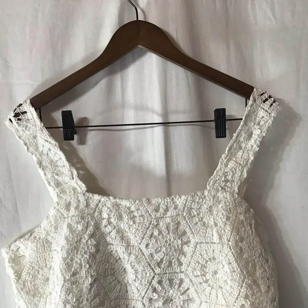 NWT Audrey Parks x Francesca's White Square Neck Crochet Boho Festival Top XL